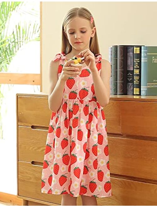 Enlifety Little Girls Casual Dress Summer Straps Sundress Bowknot Sling One Piece Dresses Size 3-10T