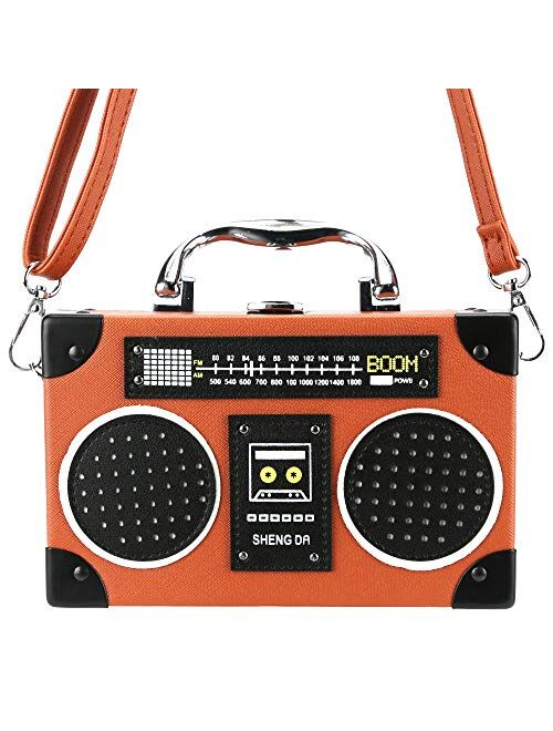 QiMing Vintage Radio Shaped Bag,PU Elegant Evening Crossbody Handbag for Women