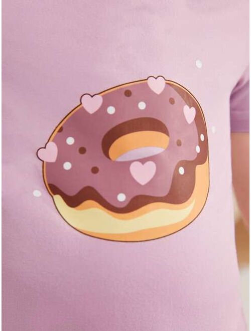 Shein Girls Donut Print Snug Fit PJ Set