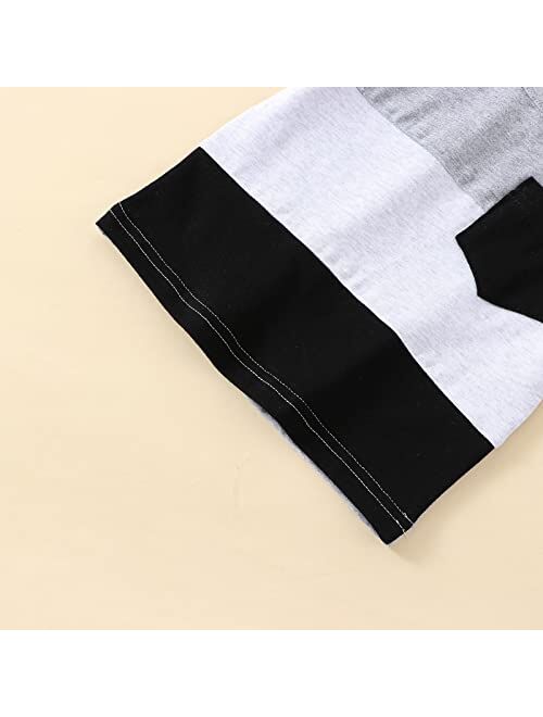 Hoanselay Toddler Infant Baby Boy Summer Shorts Clothes Color Block Short Sleeve T Shirt Top and Solid Shorts Set Outfit
