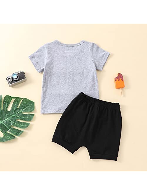 Hoanselay Toddler Infant Baby Boy Summer Shorts Clothes Color Block Short Sleeve T Shirt Top and Solid Shorts Set Outfit