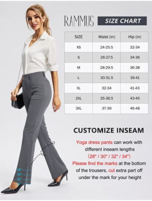 Rammus 28"/30"/32"/34" Womens Yoga Dress Pants with Pockets Stretch Work Pants for Women Bootcut Leg Slacks for Office Casual