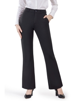 Bamans Dress Pants 30"/32"/34" for Women Bootcut Stretch Work Pants Belt-Loop Bootleg Yoga Pants with Pockets