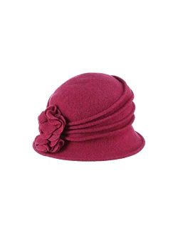 Women's Boiled Wool Cloche with Rosettes