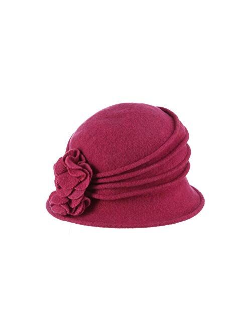 Scala Women's Boiled Wool Cloche with Rosettes