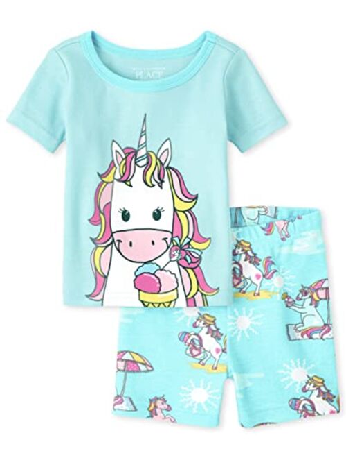 The Children's Place Baby Toddler Girls Sleeve Top and Shorts Snug Fit 100% Cotton 2 Piece Pajama Sets