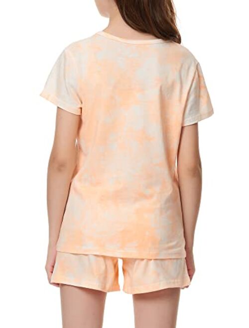 Tebbis Girls Pajamas Tie Dye Orange-Pink Avocado Cotton Tee & Pants Pjs Big Kids Size 6-18