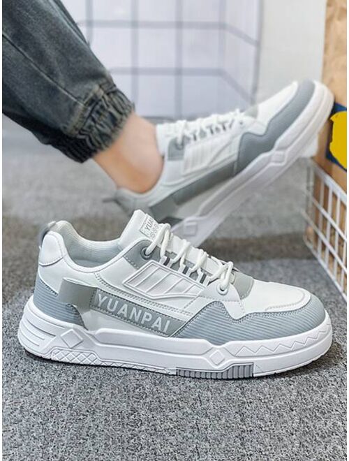 Q-zero Shoes Men Letter Graphic Lace-up Front Skate Shoes, Sporty Outdoor Sneakers