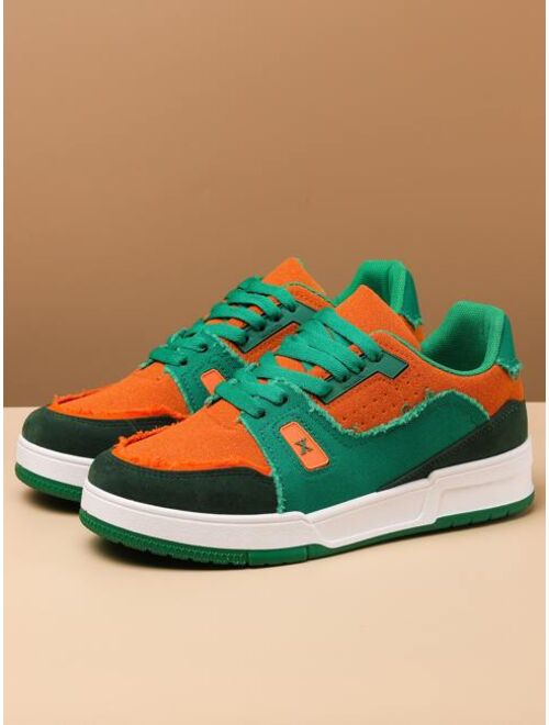 SEGORU Shoes Men Two Tone Raw Trim Lace-up Front Skate Shoes