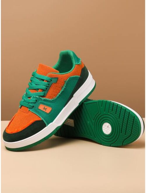 SEGORU Shoes Men Two Tone Raw Trim Lace-up Front Skate Shoes