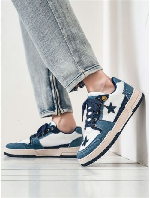 SEGORU Shoes Men Star Pattern Lace-up Front Skate Shoes