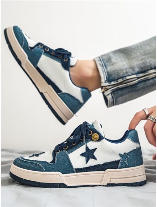 SEGORU Shoes Men Star Pattern Lace-up Front Skate Shoes