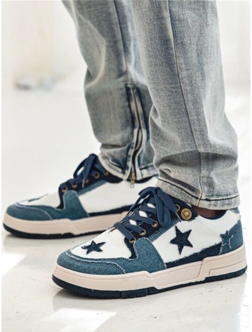 SEGORU Shoes Men Star Pattern Lace-up Front Skate Shoes