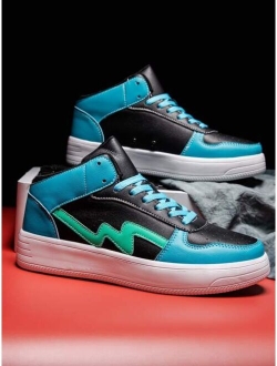 VintageCollections Shoes Sporty Skate Shoes For Men, Colorblock Stitch Detail Lace Up High Top Sneakers