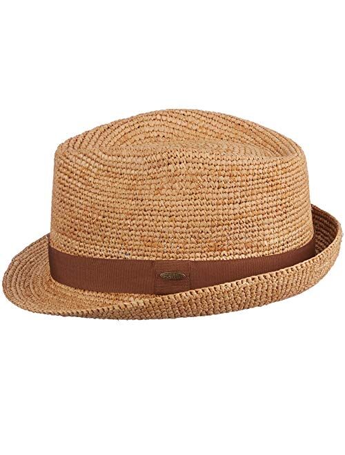 Scala Men's Crochet Raffia Fedora with Ribbon