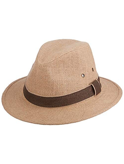 Scala Men's Plus Size Hemp Safari Hat with Leather Band