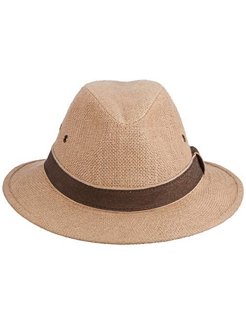 Scala Men's Plus Size Hemp Safari Hat with Leather Band