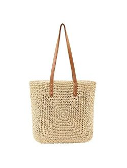 Ayliss Women Straw Shoulder Handbag Tote Shoulder Bag Summer Beach Woven Handmade Weaving Casual Bag for Vocation Travel