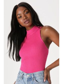 Radiant Vibes Hot Pink Ribbed Cross Back Tank Top
