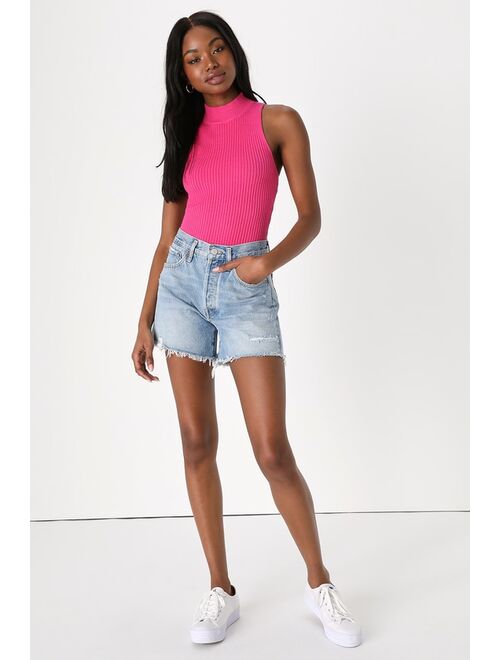 Lulus Radiant Vibes Hot Pink Ribbed Cross Back Tank Top