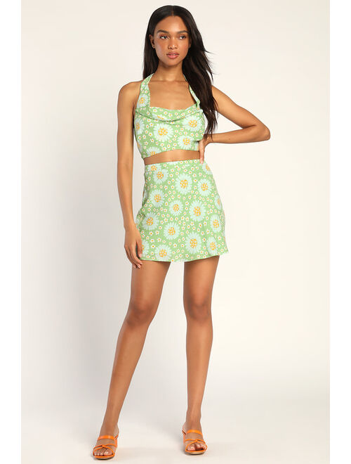 Lulus Retro Romantic Green Floral Print Mini Skirt