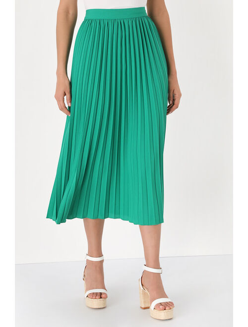 Lulus Charming Commotion Green High-Waisted Plisse Pleated Skirt