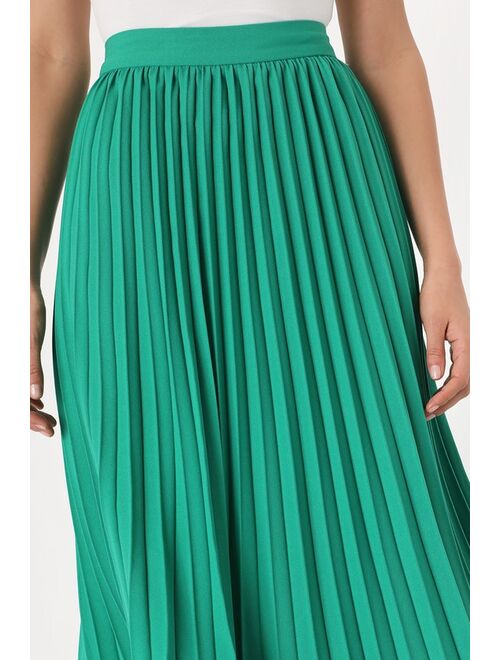 Lulus Charming Commotion Green High-Waisted Plisse Pleated Skirt