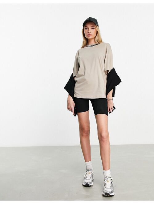 ASOS Weekend Collective oversized T-shirt with collar logo in neutral