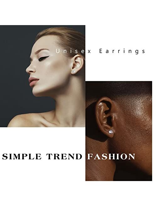 Turandoss Stud Earrings Set for Women, S925 Sterling Silver Post 14K Gold Plated Hypoallergenic Stud Earrings 3-9mm Round Cubic Zirconia Stud Earrings for Women Men 3/4/5