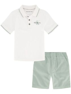 Little Boys Tipped Pique Polo Shirt and Twill Shorts, 2 Piece Set