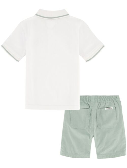 CALVIN KLEIN Little Boys Tipped Pique Polo Shirt and Twill Shorts, 2 Piece Set