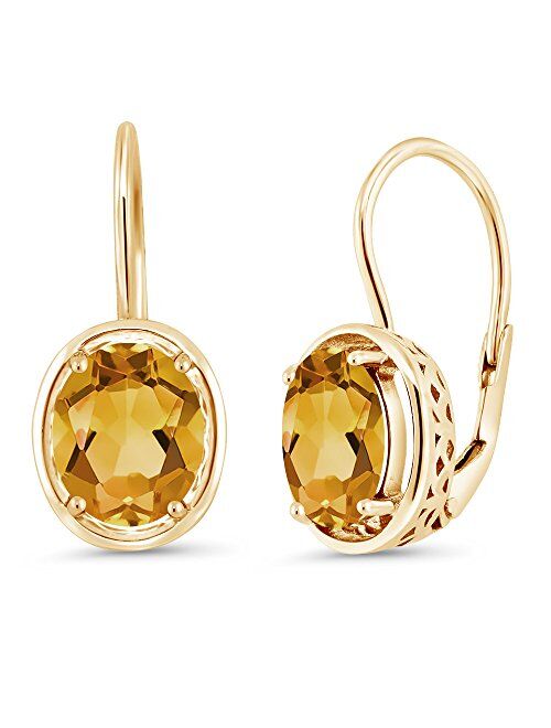 Gem Stone King Yellow Citrine 18K Yellow Gold Plated Silver Dangle Earrings For Women 3.00 Ct Oval Gemstone Birthstone 9X7MM
