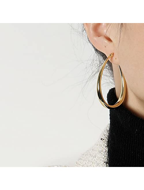 Herier Oval Hoop Earrings - Gold Teardrop Hoops or Silver Hoop Earrings for Women, 14k Gold Hoop Earrings & 925 Sterling Silver Earrings - Hypoallergenic & Lightweight