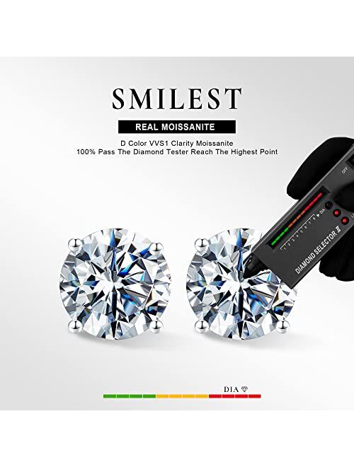 Smilest 0.2-4ct Moissanite Screw Back Earrings for Women, D Color VVS1 Clarity Lab Created Diamond Earring 18K White Yellow Rose Gold Black Ruthenium Vermeil S925 Sterlin