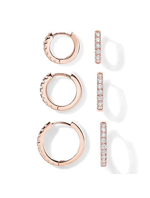 PAVOI 18K Gold Plated 925 Sterling Silver Post, 3 Pairs Small Gold Hoop Earrings Set | Mini Cartilage Helix Huggie Hoop Pack for Women Men 8mm 10mm 12mm