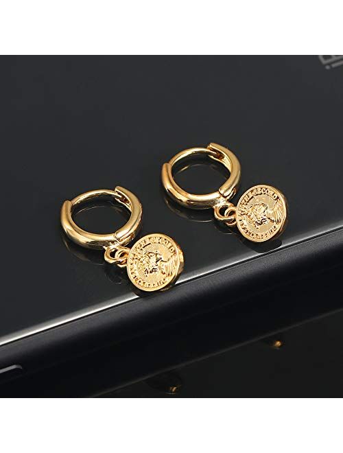 Xyjzxy Gold Huggie Small Hoop Earrings with Charm Personalized Snake/Evil Eye/Star/Cross/Lock/Key 18k Gold Plated Crystal Drop Dangle Earrings for Women