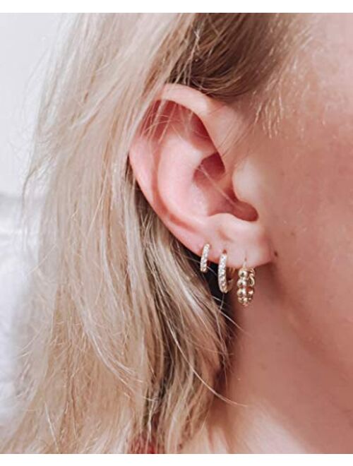 Alexcraft 3 Pairs Small Huggie Hoop Earrings Set 14K Gold Hypoallergenic Lightweight Huggie Hoops Earrings for Women Girls