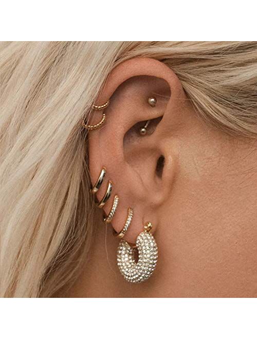 Alexcraft 3 Pairs Small Huggie Hoop Earrings Set 14K Gold Hypoallergenic Lightweight Huggie Hoops Earrings for Women Girls