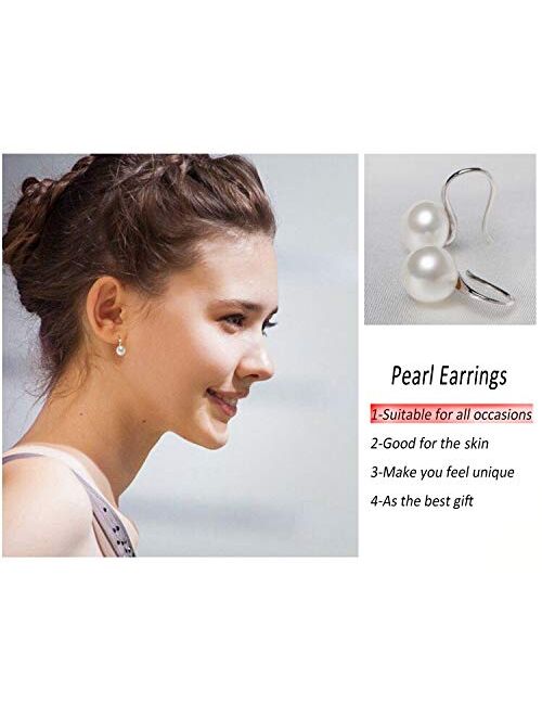 Pearlada 925 Sterling Silver Hoop Handpicked AAA+ Quality 7.5-8mm White Freshwater Cultured Pearl Dangle Drop Earrings Jewelry for Women Girls