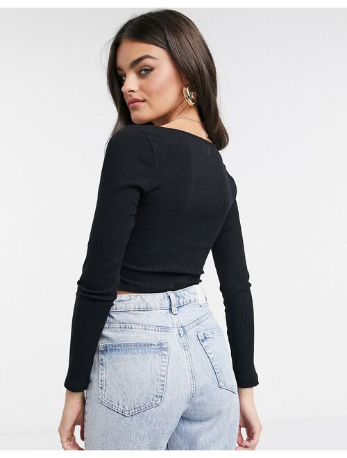 ASOS DESIGN rib fitted corset top with ultra wide neck in black