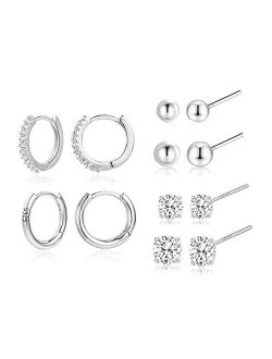 Alexcraft Earring Sets for Multiple Piercing | 14K Gold Plated Studs Earrings and Hoops Set Hypoallergenic Small Hoop CZ Ball Studs Earrings for Women Girls6 Pairs