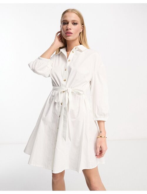 River Island belted shirt dress in white