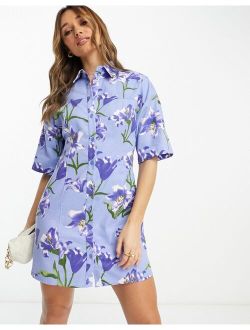 twill mini shirt dress in floral print