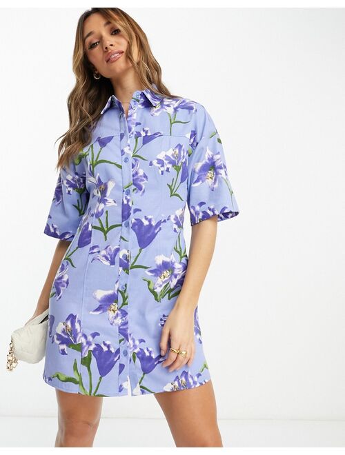ASOS DESIGN twill mini shirt dress in floral print