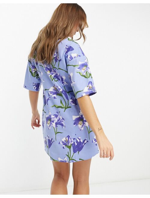 ASOS DESIGN twill mini shirt dress in floral print
