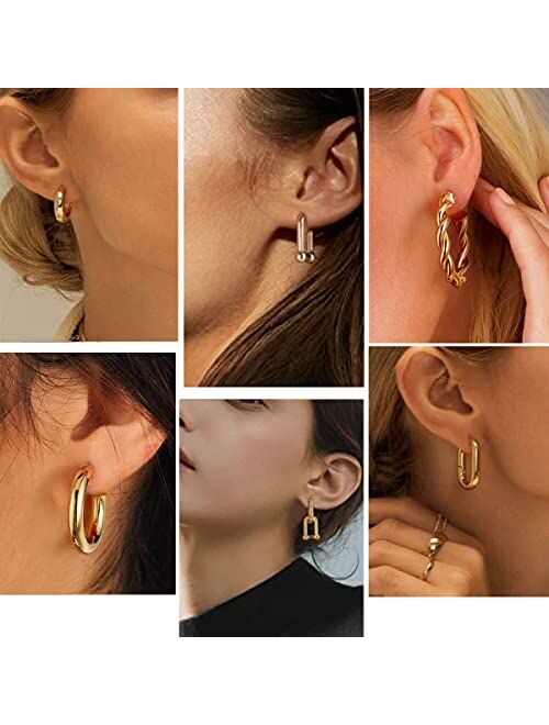 Cuicanstar 9 Pairs Gold Hoop Earrings Set for Women Girls 14K Gold Chunky Open Hoop Earrings Huggie Cuff Earrings Lightweight Twisted Hoop Earrings Hoops Earrings Loop Ea