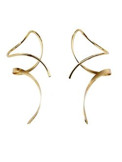 Meinesqis Earrings for Women Spiral threader earrings 14K gold earrings hand bent dangle earrings for womensuitable for gift giving, perfect for your birthday party, Chri