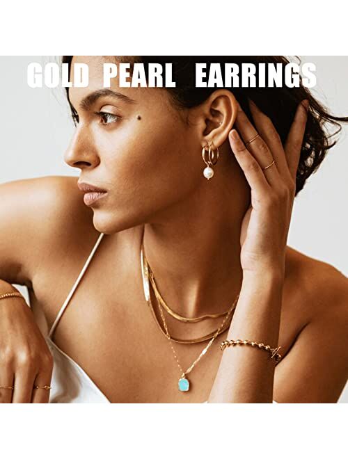Faxhion 36 Pairs Gold Earrings Set for Women Girls, Fashion Pearl Chain Link Stud Drop Dangle Earrings Multipack Statement Earring Packs, Hypoallergenic Earrings for Birt