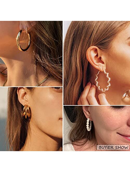Faxhion 36 Pairs Gold Earrings Set for Women Girls, Fashion Pearl Chain Link Stud Drop Dangle Earrings Multipack Statement Earring Packs, Hypoallergenic Earrings for Birt