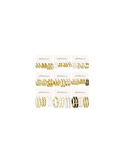 Faxhion 30 Pairs Gold Hoop Earrings Set for Women Girls, Fashion Pearl Chain Link Acrylic Earrings for Women Multipack,Hypoallergenic Trendy Hoop Earrings Pack for Birthd